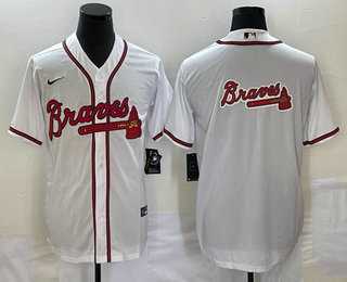 Mens Atlanta Braves White Team Big Logo Cool Base Stitched Baseball Jersey->atlanta braves->MLB Jersey